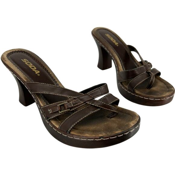 Vintage 90s y2k Womens Brown SODA Strappy Platform Block High Heel Pumps Sz 8.5M - Picture 1 of 8